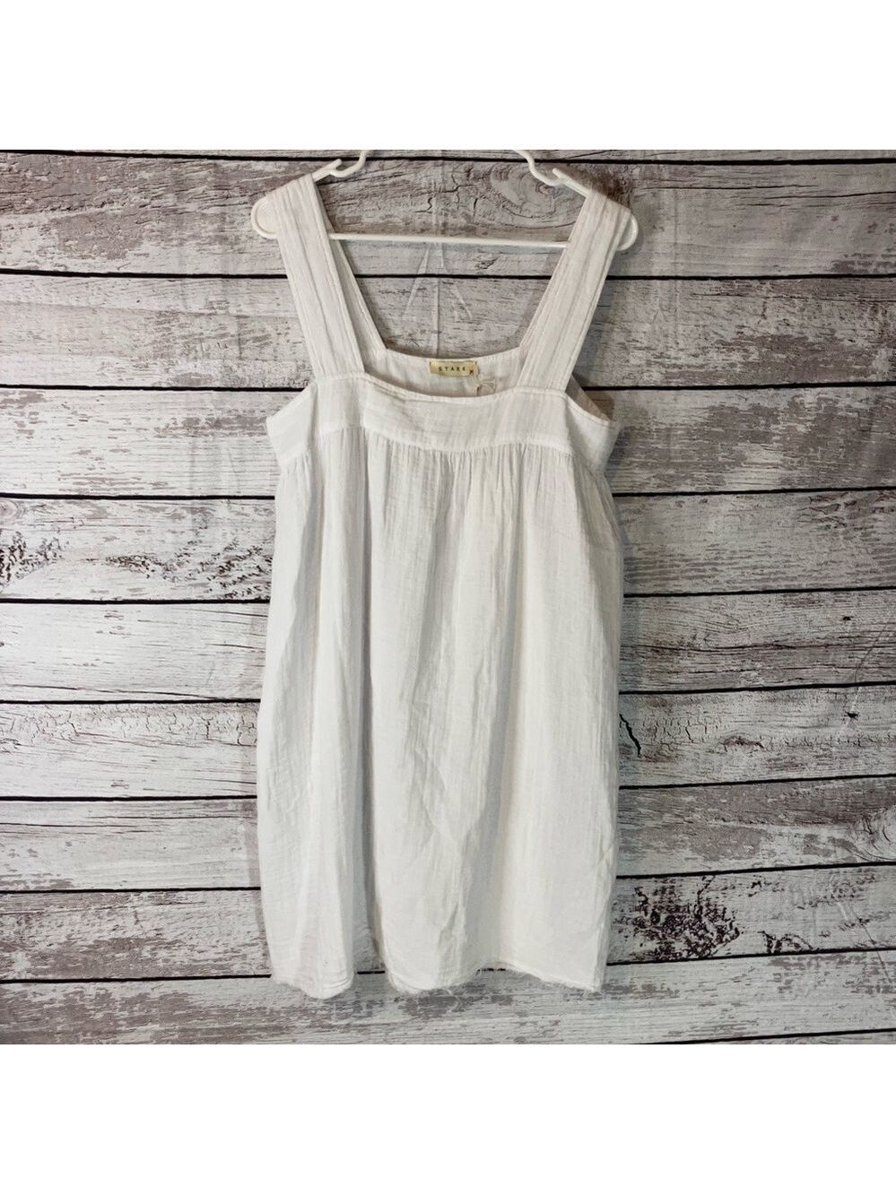 Stark x White Gauze Square Neck Raw Hem Tunic Mini Dress 100% Cotton